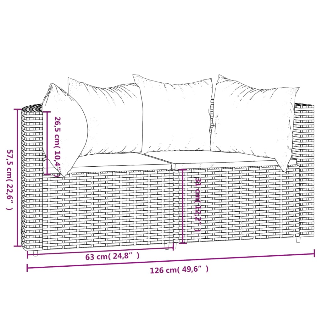 Corner garden sofas with cushions 2pcs brown PE rattan