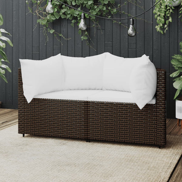 Corner garden sofas with cushions 2pcs brown PE rattan