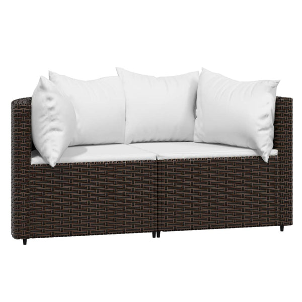 3 pcs garden lounge set with cushions brown PE rattan