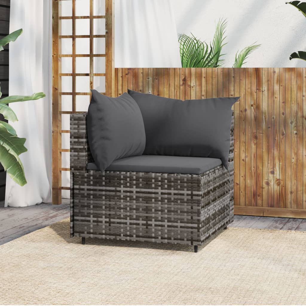 Corner garden sofa with gray PE rattan cushions