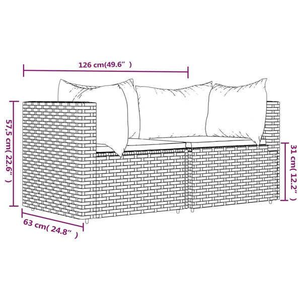 Sofás de canto p/ jardim c/ almofadões 2 pcs vime PE cinzento