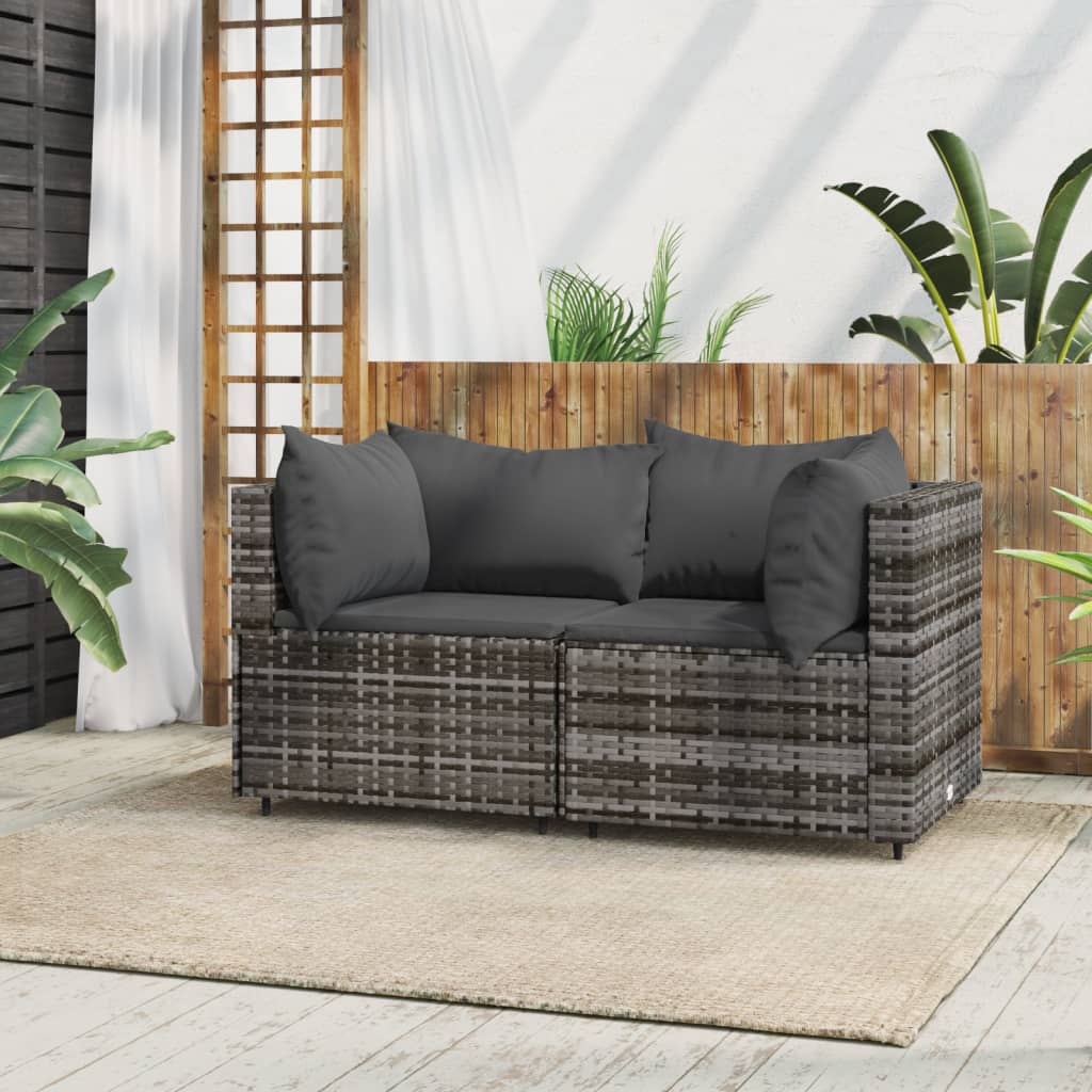 Corner garden sofas with cushions 2 pcs gray PE rattan