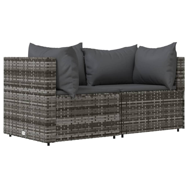 3 pcs garden lounge set with cushions gray PE rattan