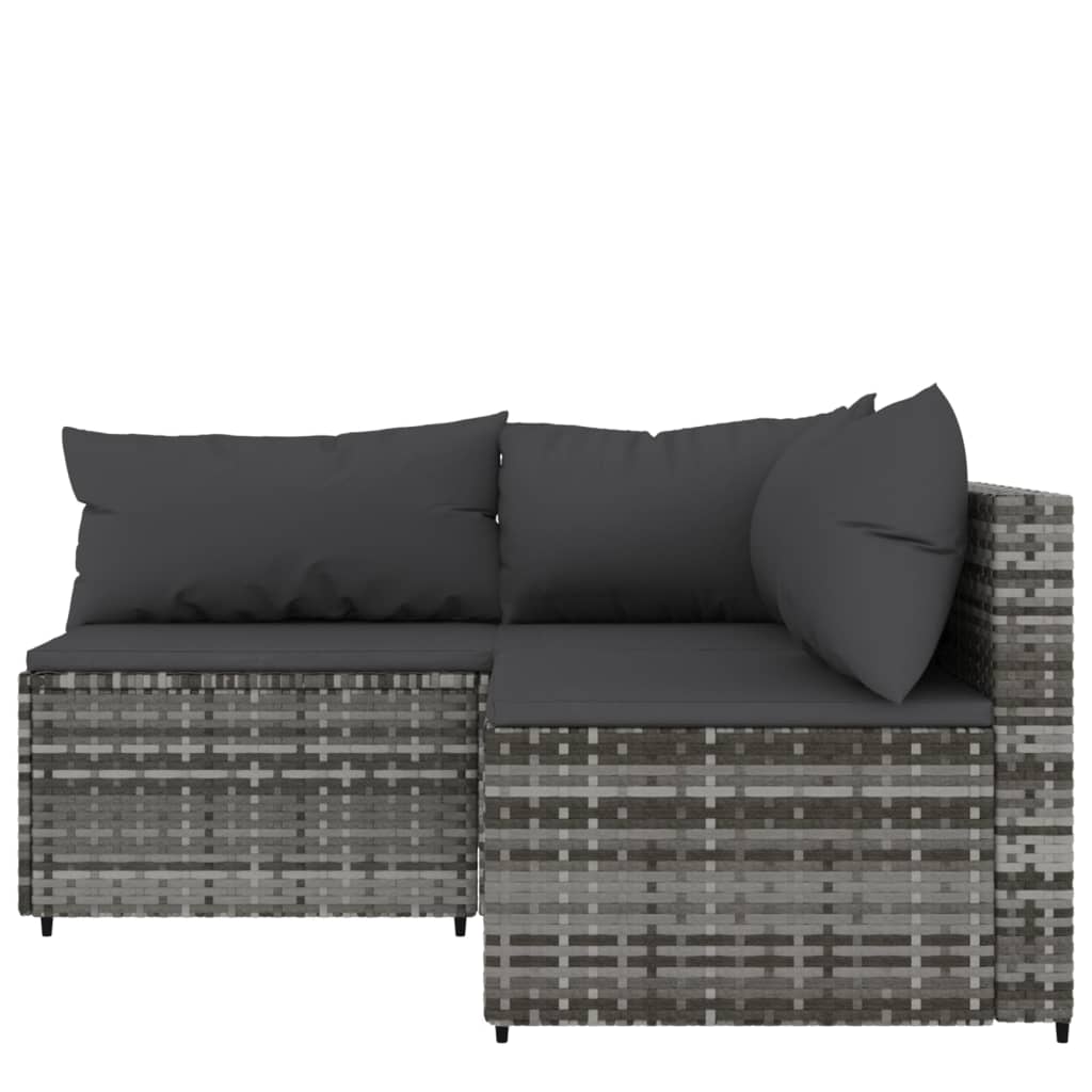 3 pcs garden lounge set with cushions gray PE rattan