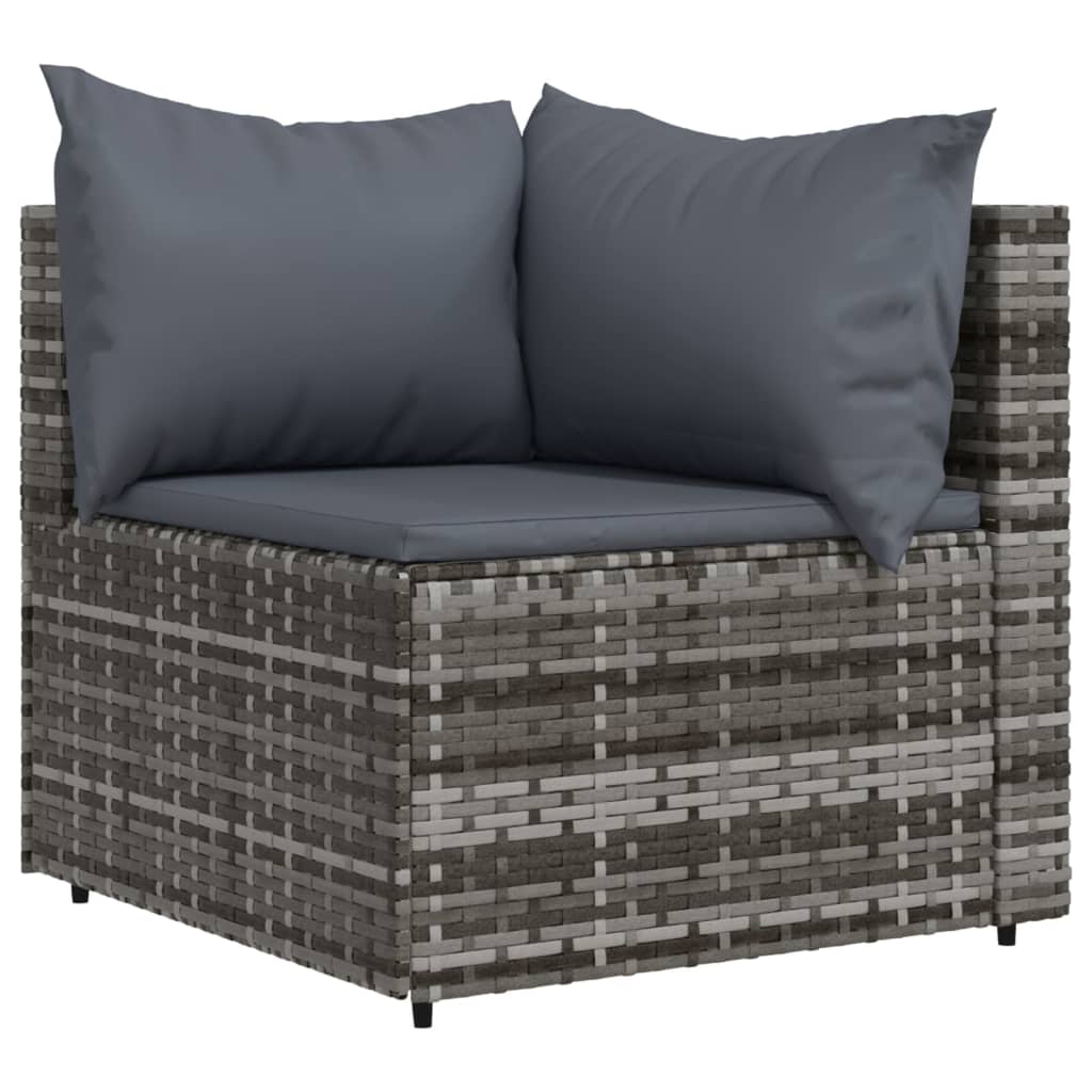 3 pcs conjunto lounge de jardim c/ almofadões vime PE cinzento