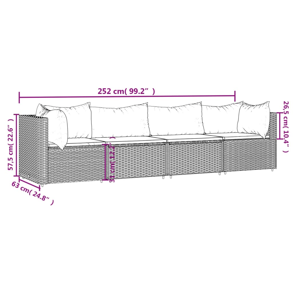 4 pcs garden lounge set with cushions gray PE rattan