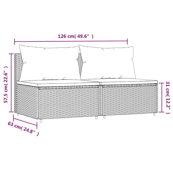 Sofás de centro p/ jardim c/ almofadões 2 pcs vime PE cinzento