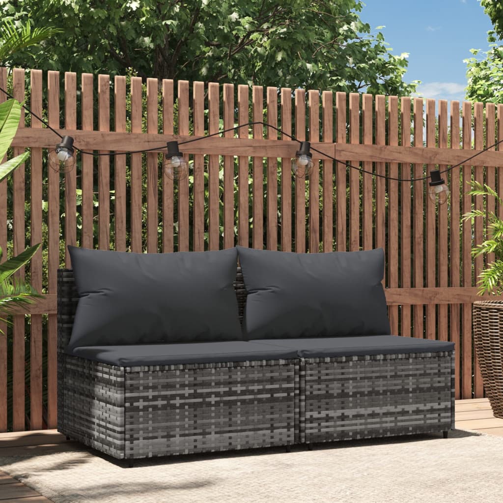 Garden sofas with cushions 2 pcs gray PE rattan