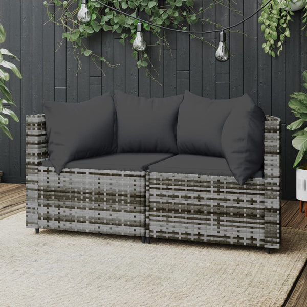 Corner garden sofas with cushions 2 pcs gray PE rattan