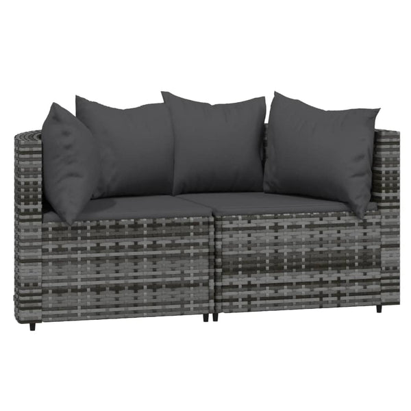 3 pcs garden lounge set with cushions gray PE rattan