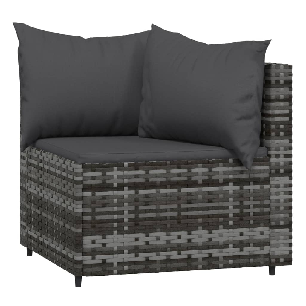 3 pcs conjunto lounge de jardim c/ almofadões vime PE cinzento