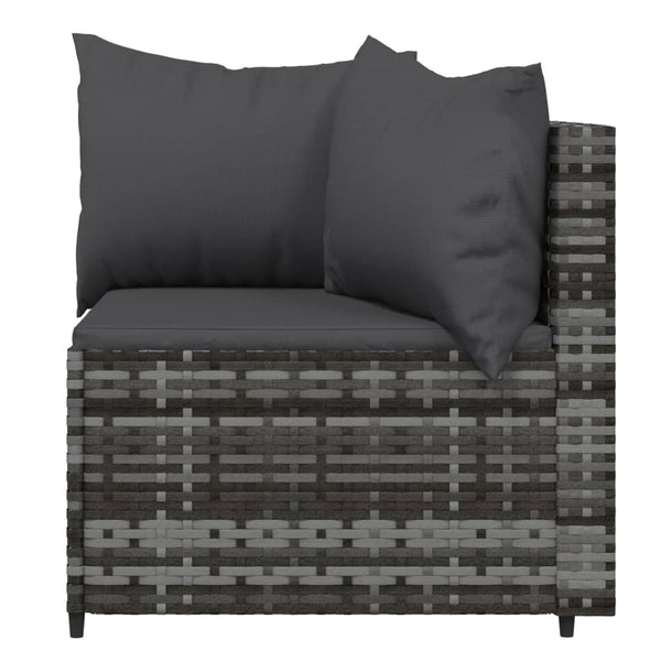 3 pcs conjunto lounge de jardim c/ almofadões vime PE cinzento