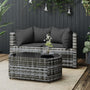 3 pcs garden lounge set with cushions gray PE rattan