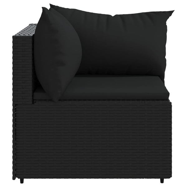 Corner garden sofa with black PE rattan cushions