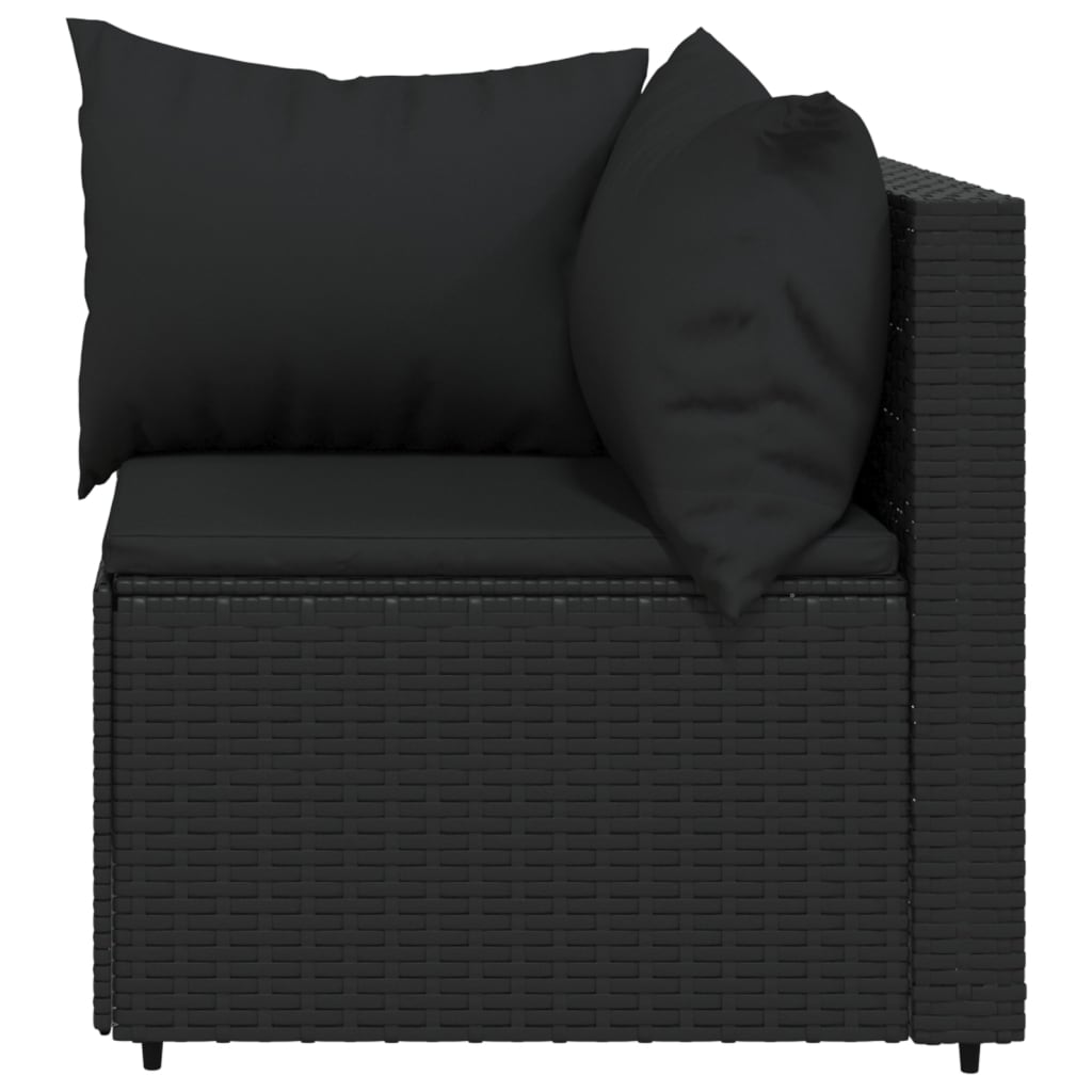 Corner garden sofa with black PE rattan cushions