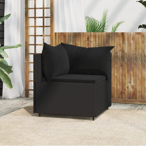 Corner garden sofa with black PE rattan cushions