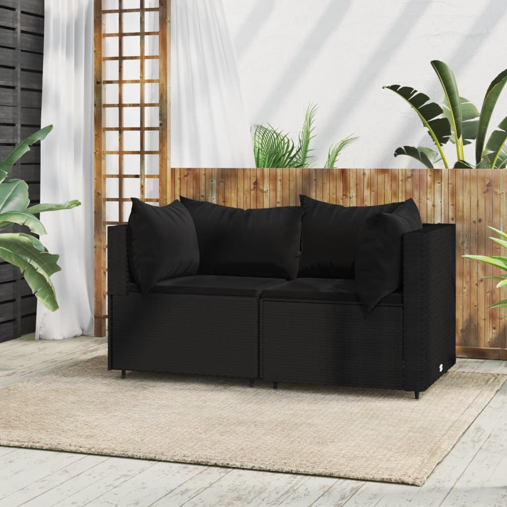 Corner garden sofas with cushions 2 pcs black PE rattan