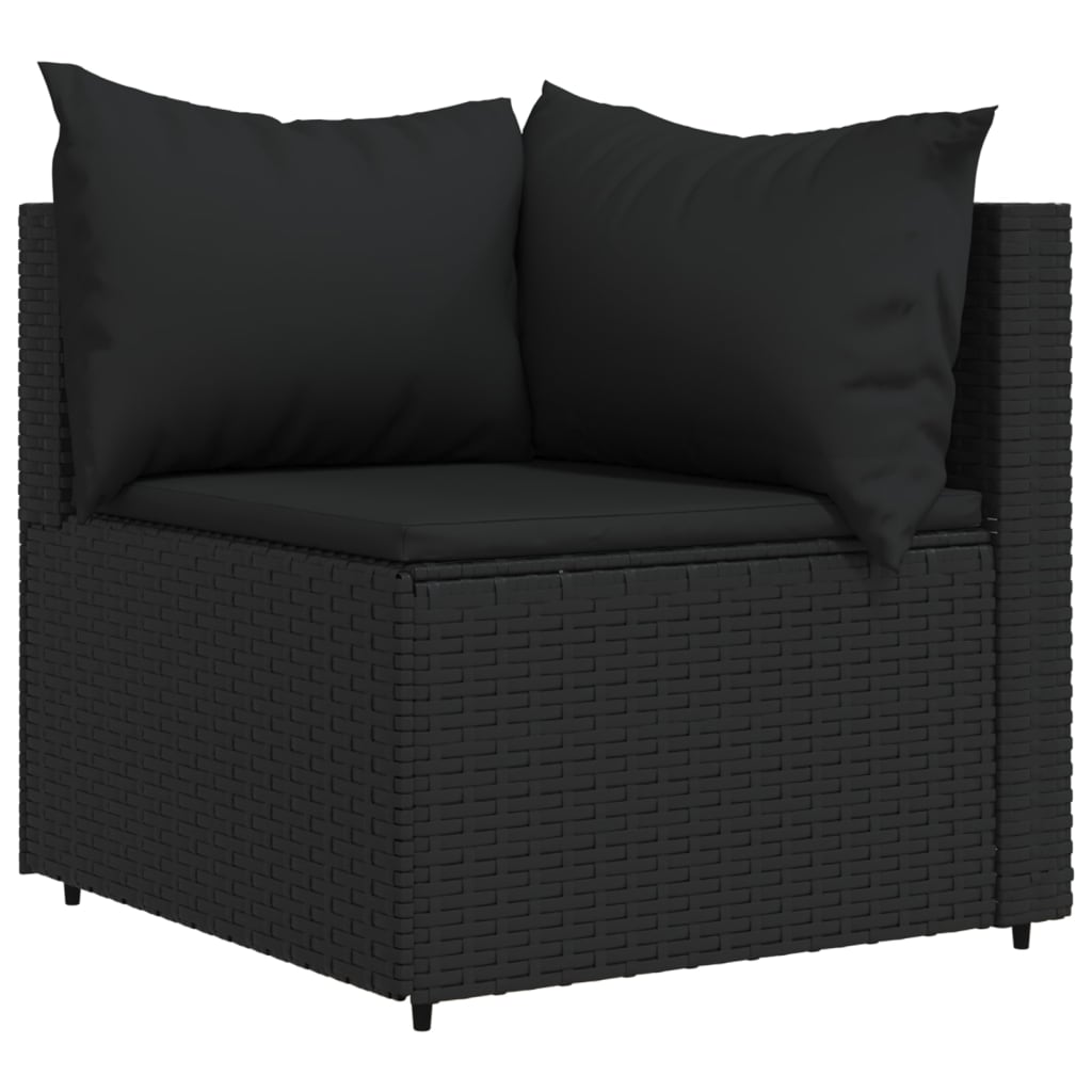 3 pcs garden lounge set with cushions black PE rattan