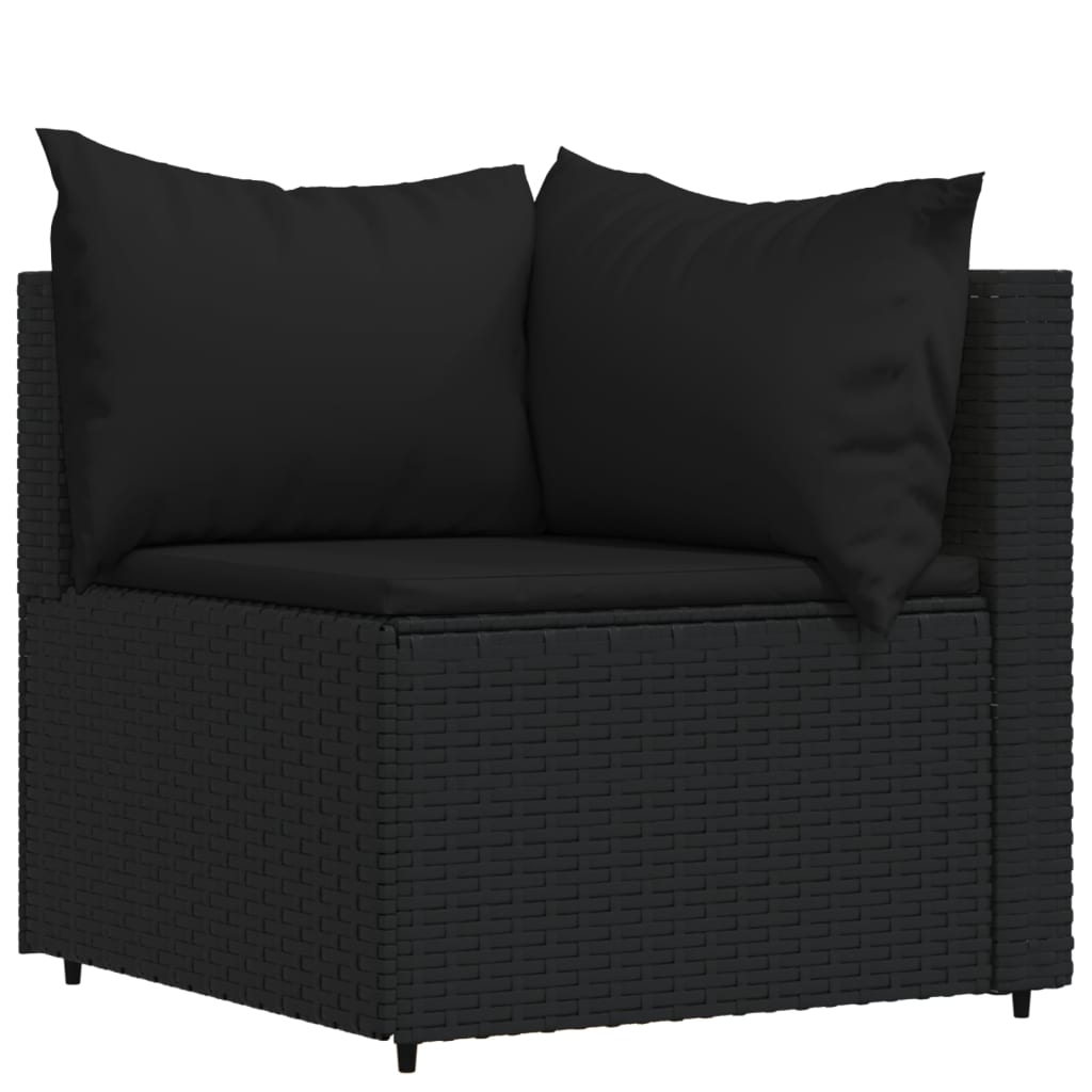 3 pcs conjunto lounge de jardim c/ almofadões vime PE preto