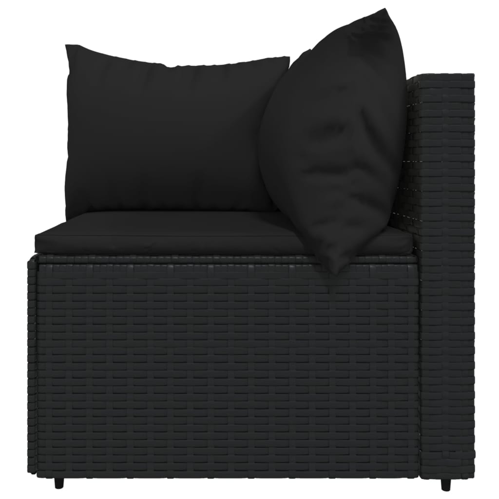 3 pcs garden lounge set with cushions black PE rattan