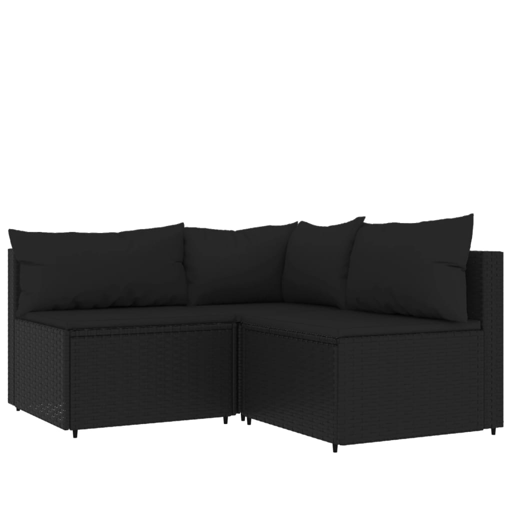 4 pcs conjunto lounge de jardim c/ almofadões vime PE preto