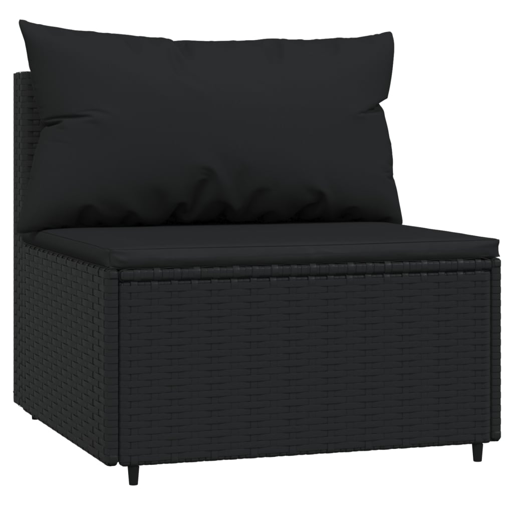 3 pcs conjunto lounge de jardim c/ almofadões vime PE preto