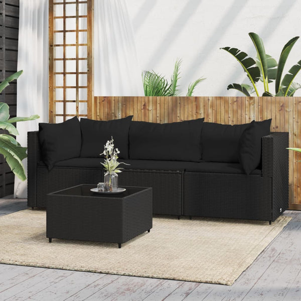 4 pcs garden lounge set with cushions black PE rattan