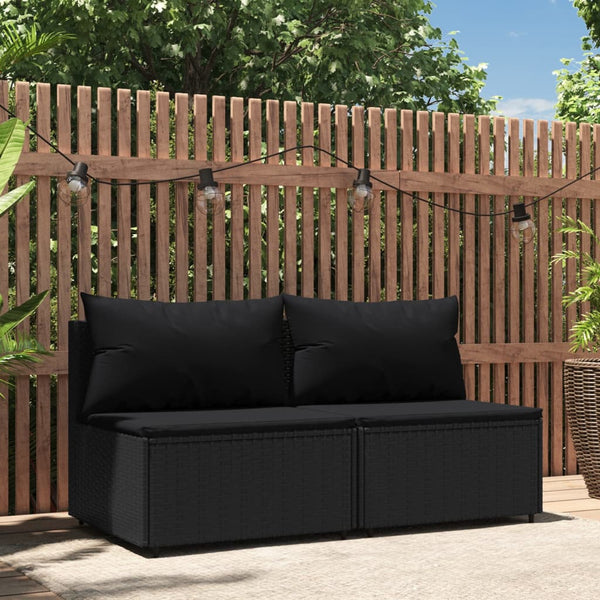 Garden sofas with cushions 2 pcs black PE rattan