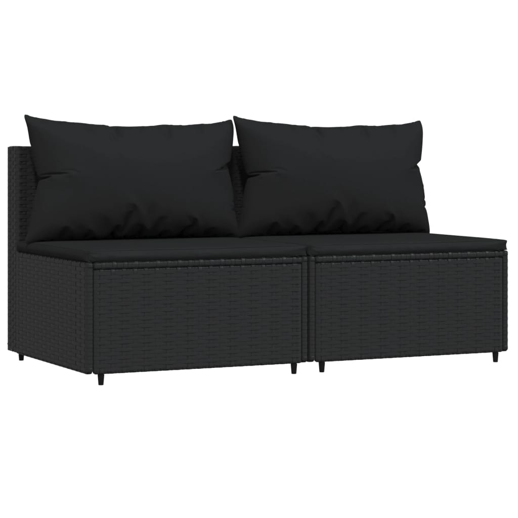 3 pcs conjunto lounge de jardim c/ almofadões vime PE preto