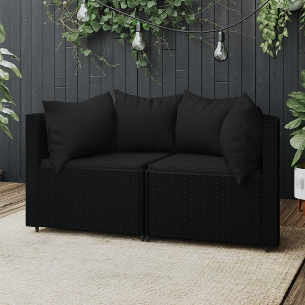 Corner garden sofas with cushions 2 pcs black PE rattan