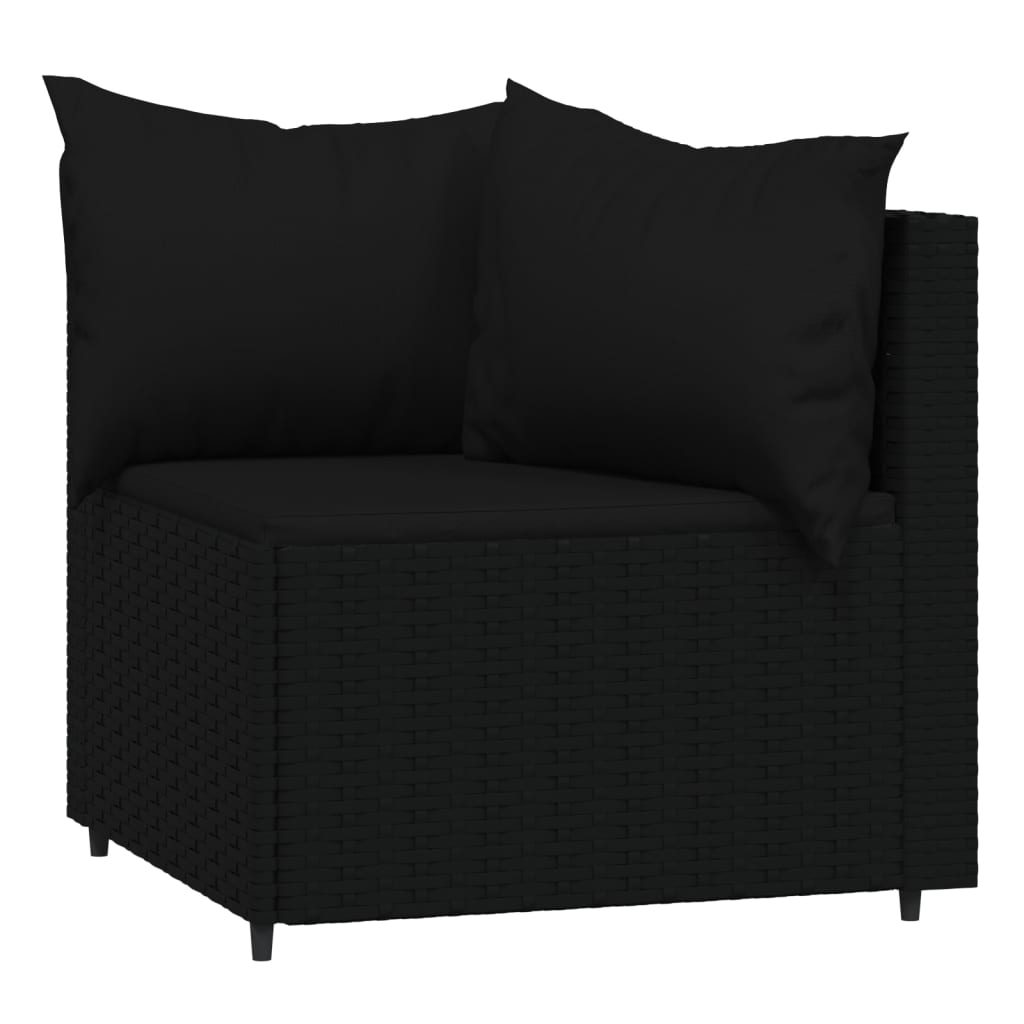 3 pcs conjunto lounge de jardim c/ almofadões vime PE preto