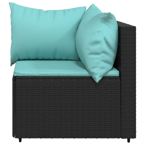 Corner garden sofa with black PE rattan cushions