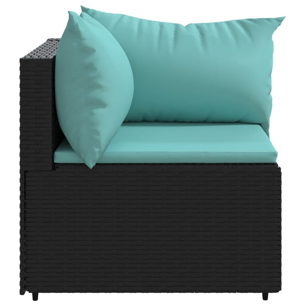 Corner garden sofa with black PE rattan cushions