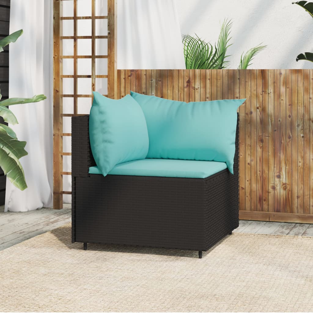 Corner garden sofa with black PE rattan cushions