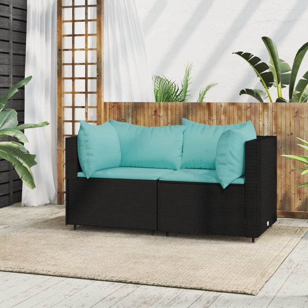 Corner garden sofas with cushions 2 pcs black PE rattan