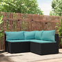 3 pcs garden lounge set with cushions black PE rattan