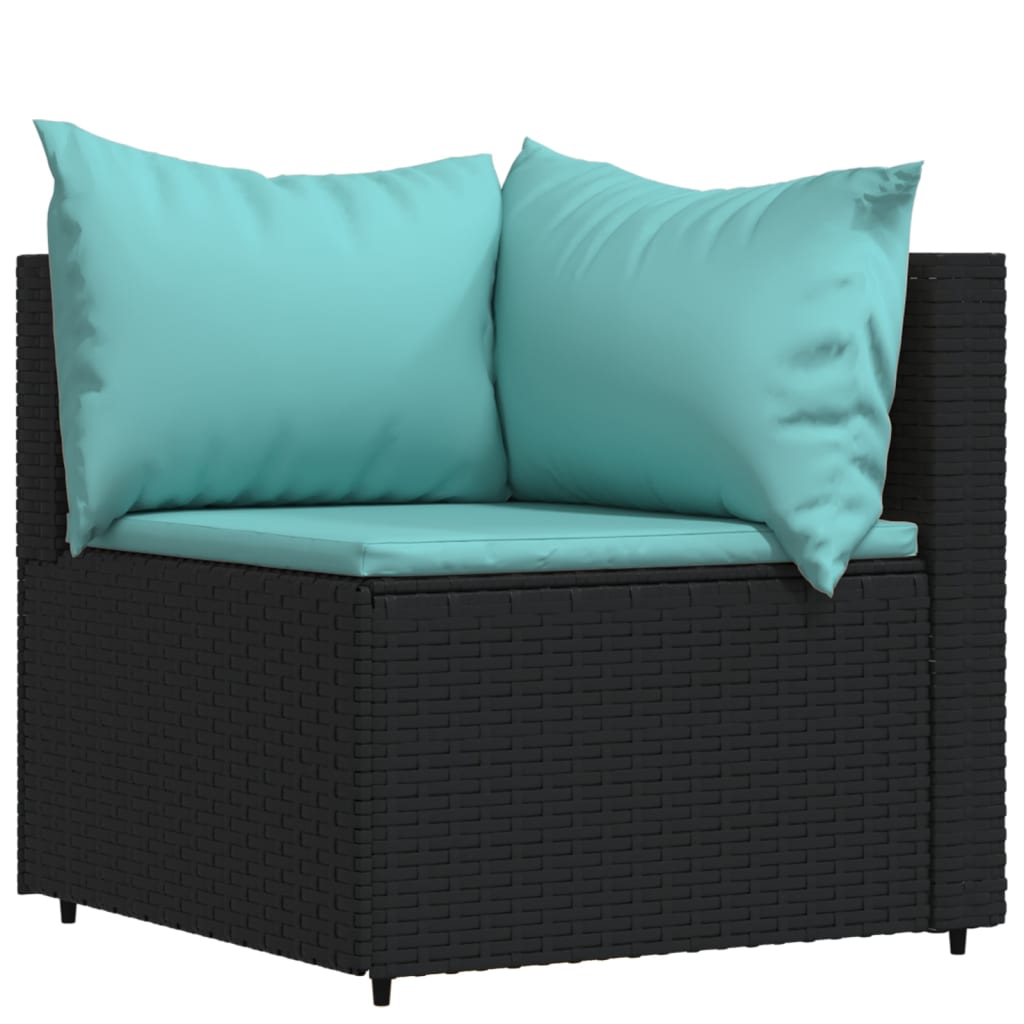 3 pcs conjunto lounge de jardim c/ almofadões vime PE preto