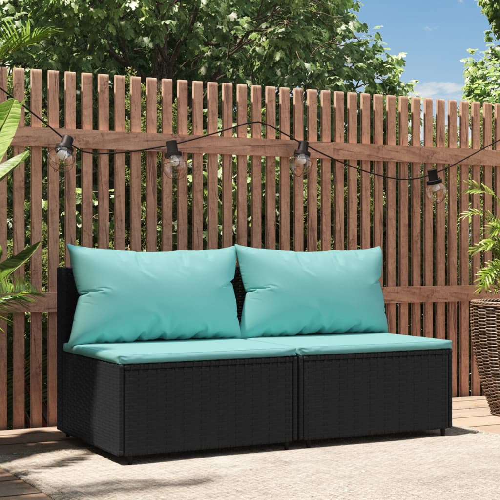 Garden sofas with cushions 2 pcs black PE rattan