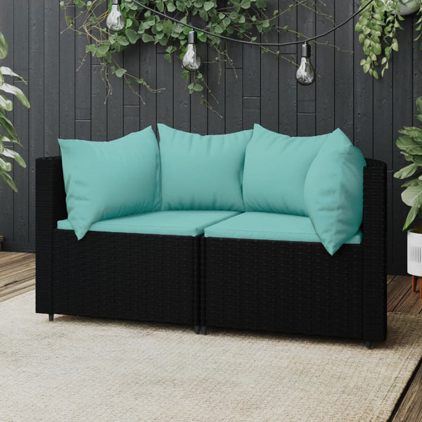 Corner garden sofas with cushions 2 pcs black PE rattan