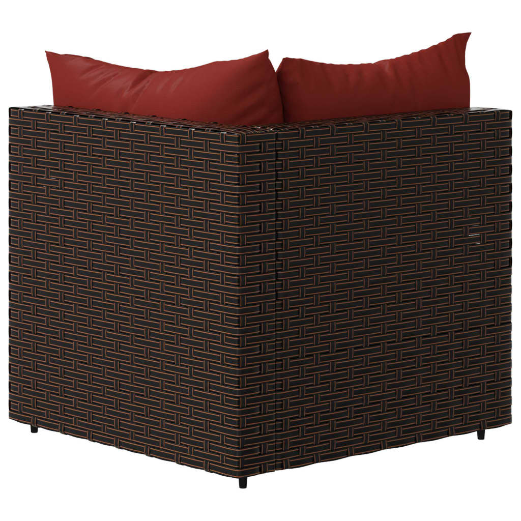 Corner garden sofas with cushions 2pcs brown PE rattan