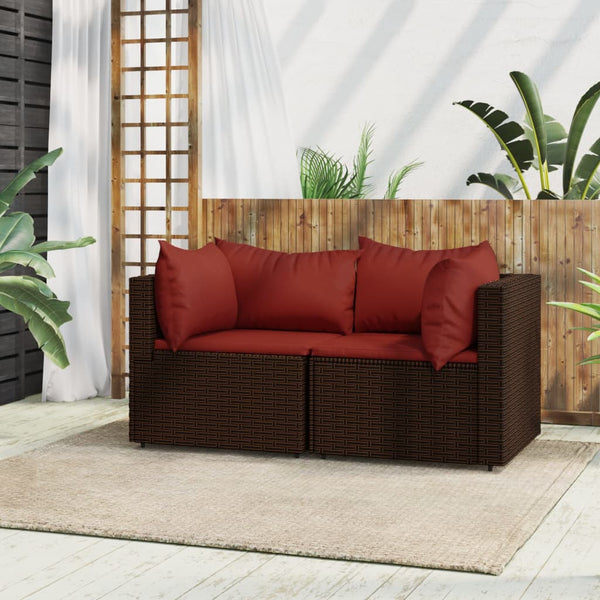 Corner garden sofas with cushions 2pcs brown PE rattan