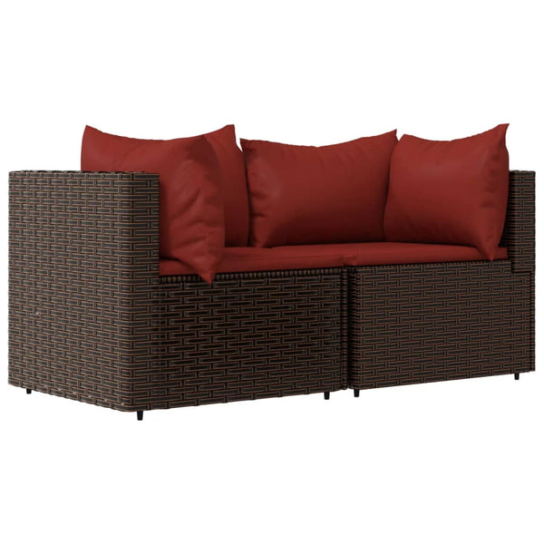 3 pcs conjunto lounge jardim c/ almofadões vime PE castanho