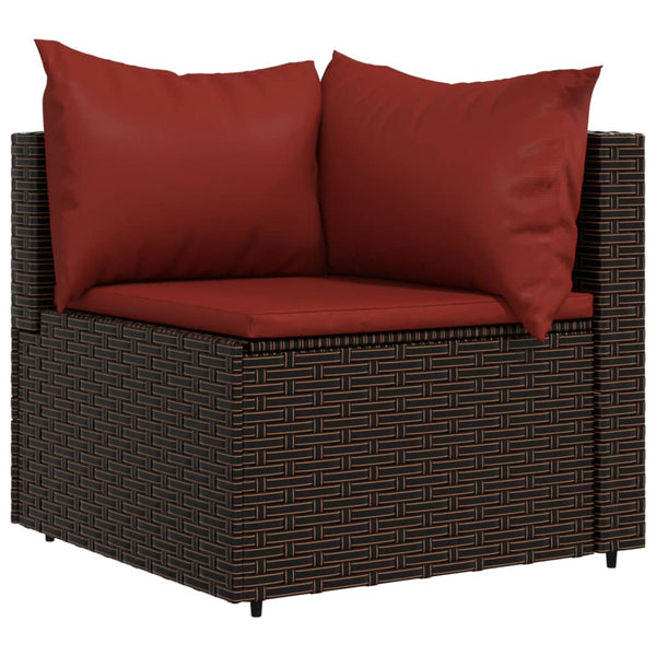 3 pcs garden lounge set with cushions brown PE rattan