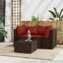 3 pcs garden lounge set with cushions brown PE rattan