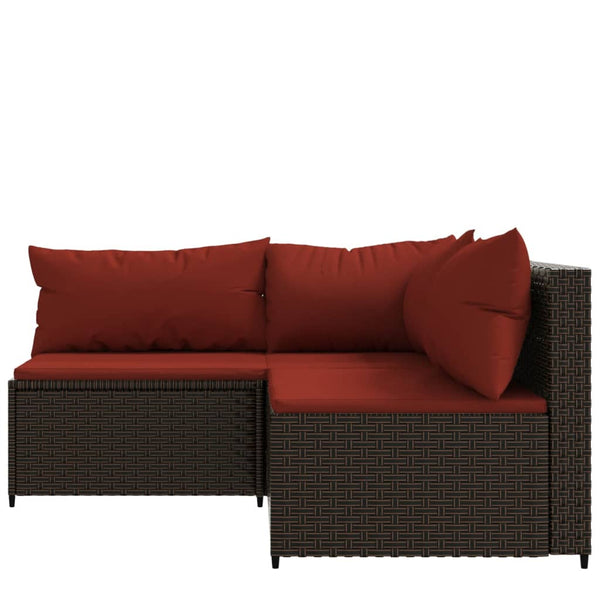 3 pcs conjunto lounge jardim c/ almofadões vime PE castanho