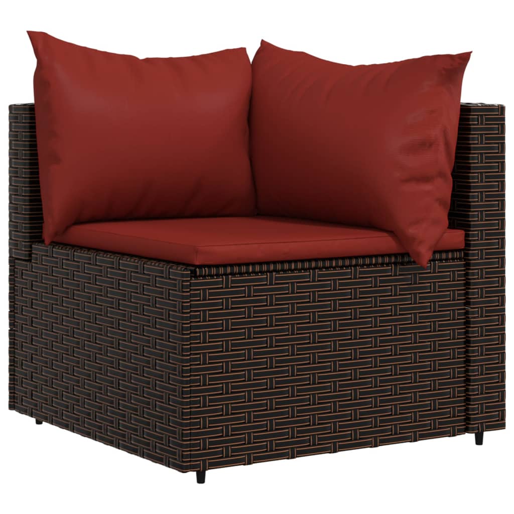 3 pcs conjunto lounge jardim c/ almofadões vime PE castanho