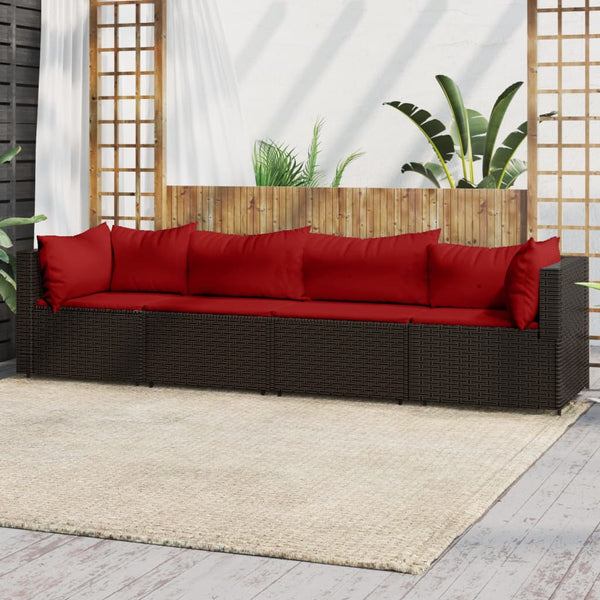 4 pcs garden lounge set with cushions brown PE rattan