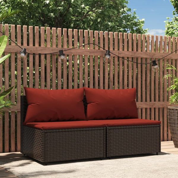 Garden sofas with cushions 2 pcs brown PE rattan