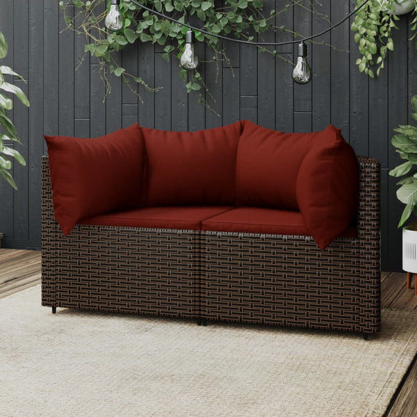 Corner garden sofas with cushions 2pcs brown PE rattan