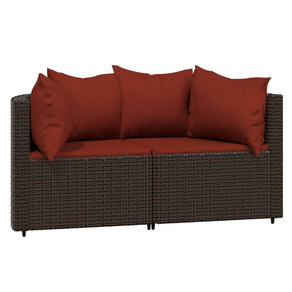 3 pcs garden lounge set with cushions brown PE rattan